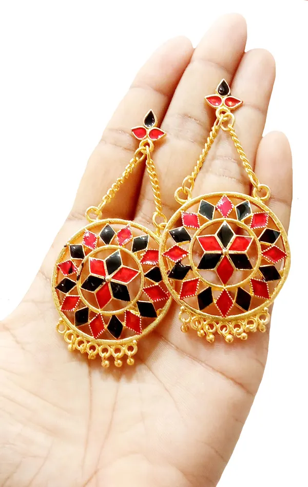 Assamese_Traditional_Copper_Gold_Plated_Red_Black_Colour_Jhumki_Earring_For_Girls_&_Women